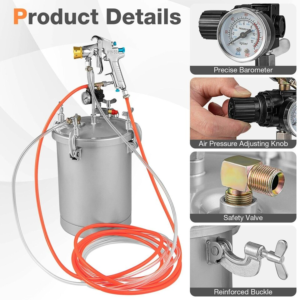 image 1 of COSTWAY 15L Paint Tank Pressure Paint Pot Adjusting Spray Gun