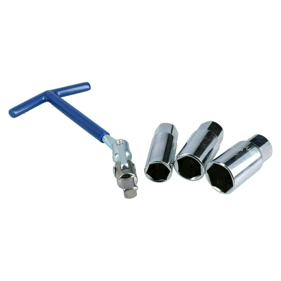 image 1 of Spark Plug Socket Remover Installer Set Flexi T Bar + 16 18 21mm Sockets 4pc