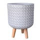 image 1 of Geometric Patterned White Cylinder Planter on Legs, Round Pot Plant Indoor D21 H34 cm, 9.1 ltrs Cap.