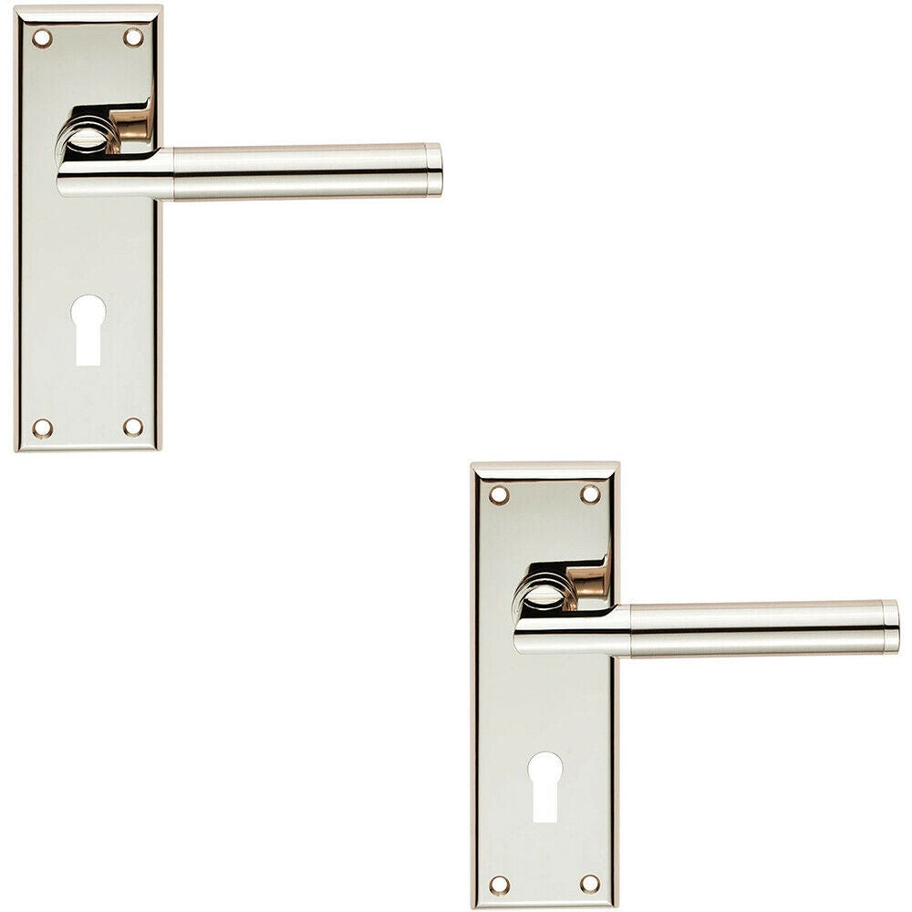 Loops 2x Round Bar Section Handle on Lock Backplate 150 x 50mm Polished Satin Nickel in Metallics