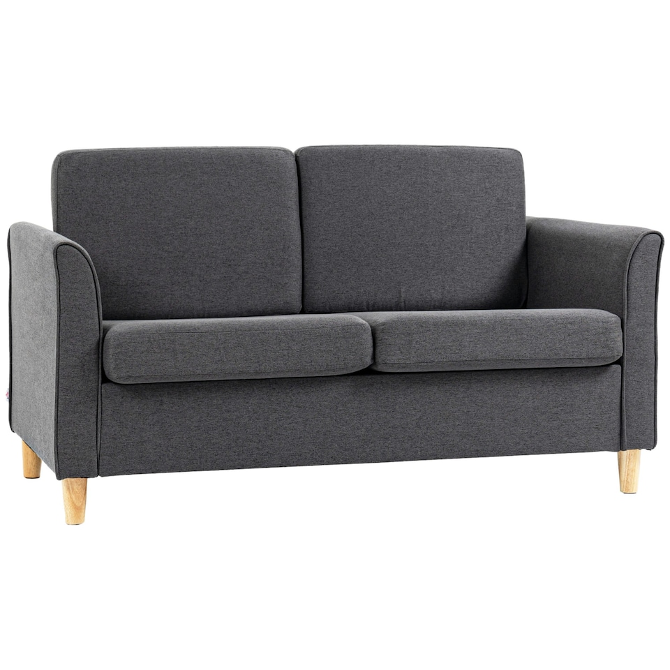 image 1 of HOMCOM Double Seat Sofa Linen Upholstery Loveseat Couch w/ Armrests, Dark Grey