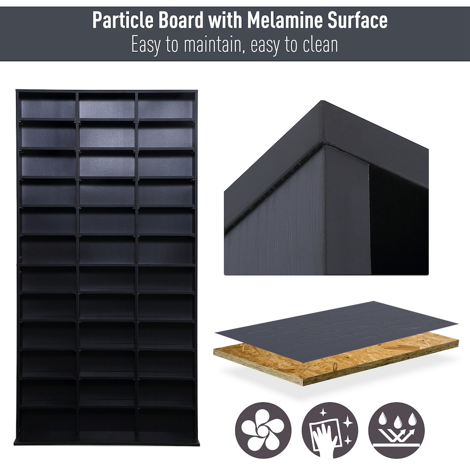 image 1 of HOMCOM CD DVD Media Storage Shelves Display Shelf Racks Wooden Frame Black