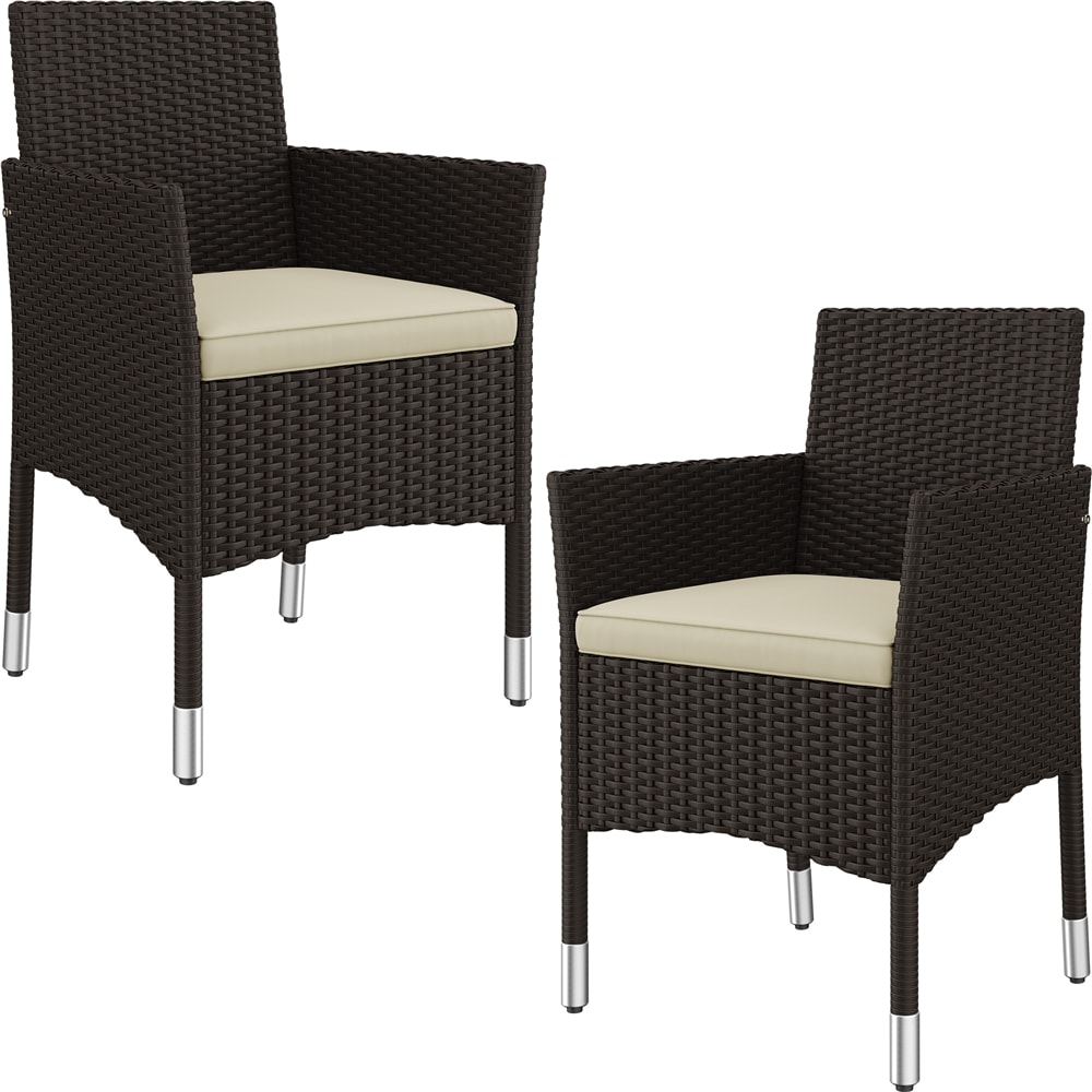 Yaheetech Set of 2 Patio PE Rattan Chairs-Brown&Beige | Multi | Brown&Beige