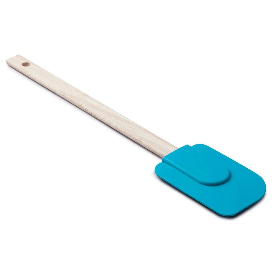 image 1 of Zeal Silicone Spatula with Wooden Handle, Aqua Blue