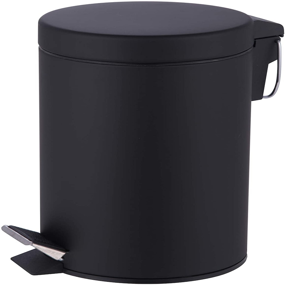 image 1 of Small Stainless Steel 3 Ltr Pedal Bin Kitchen Bathroom Toilet Rubbish, Black