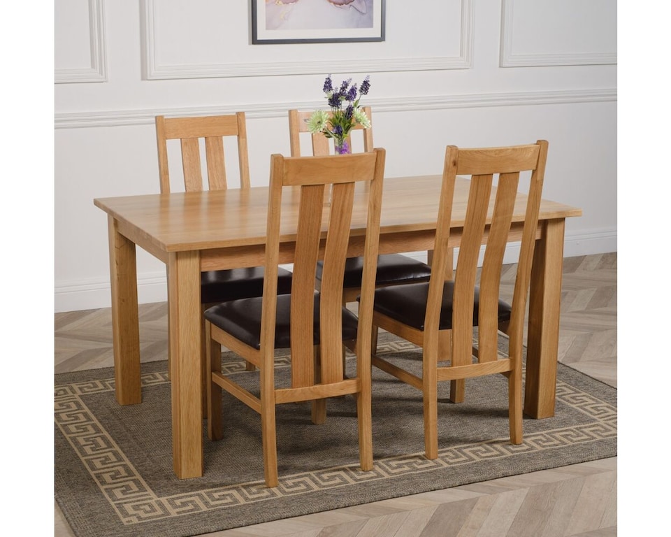 image 1 of Oslo 150 x 90 cm Medium Oak Dining Table and 4 Princeton Chairs | Brown | Brown