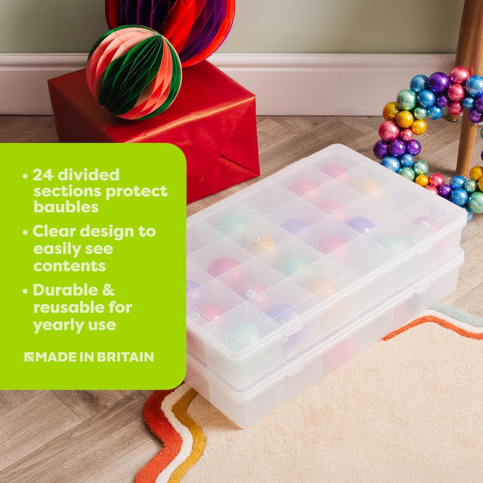 image 1 of Wham Festive 2 x Extra Large Christmas Bauble Storage Boxes | Clear