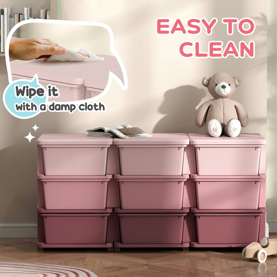 image 1 of HOMCOM Kids Storage Units with Drawers 3 Tier Chest Dresser Tower Pink | 113 x 37 x 56.5 cm