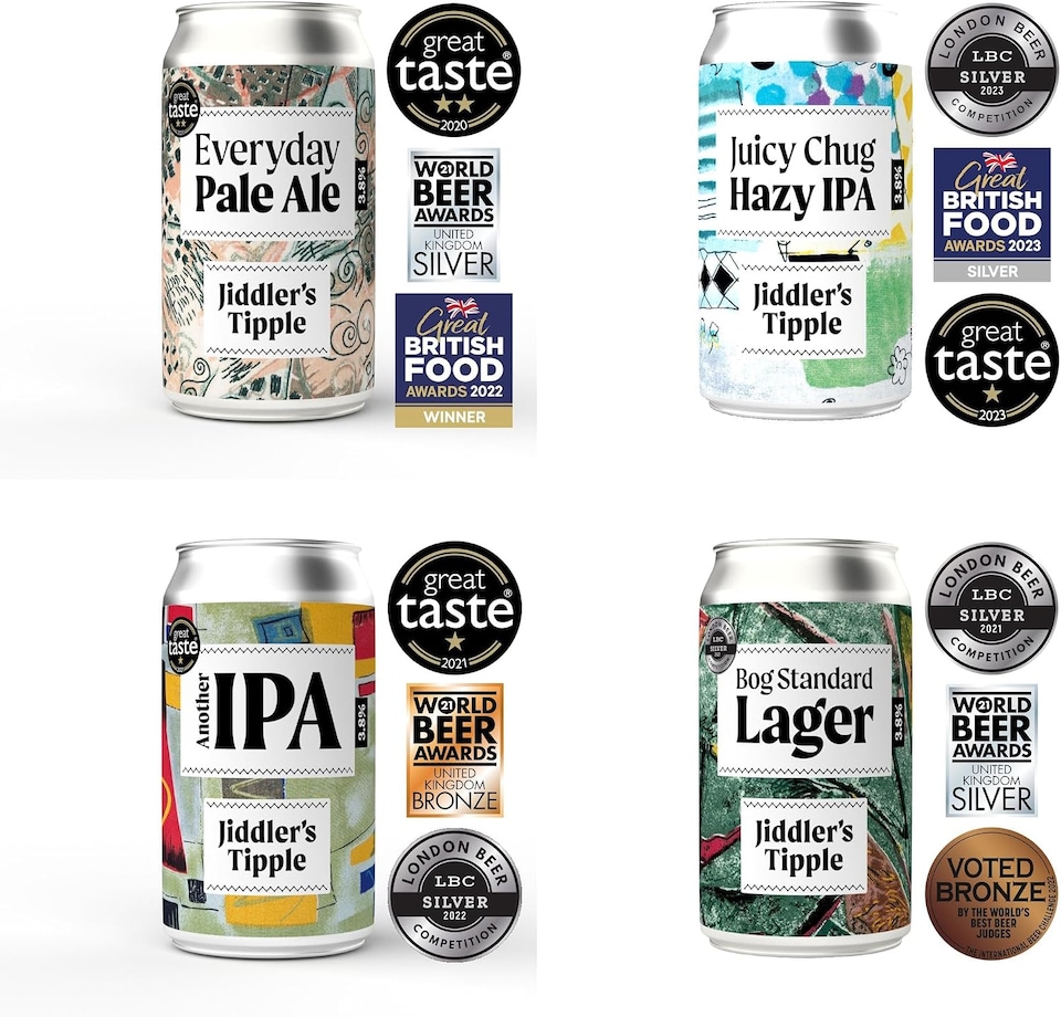 image 1 of Jiddler's Tipple - Variety Pack - Craft IPA, Lager & Pale Ale Gift Set -  3.8% ABV Craft Beer Cans - Vegan Gluten Free Beer - 12 x 330ml