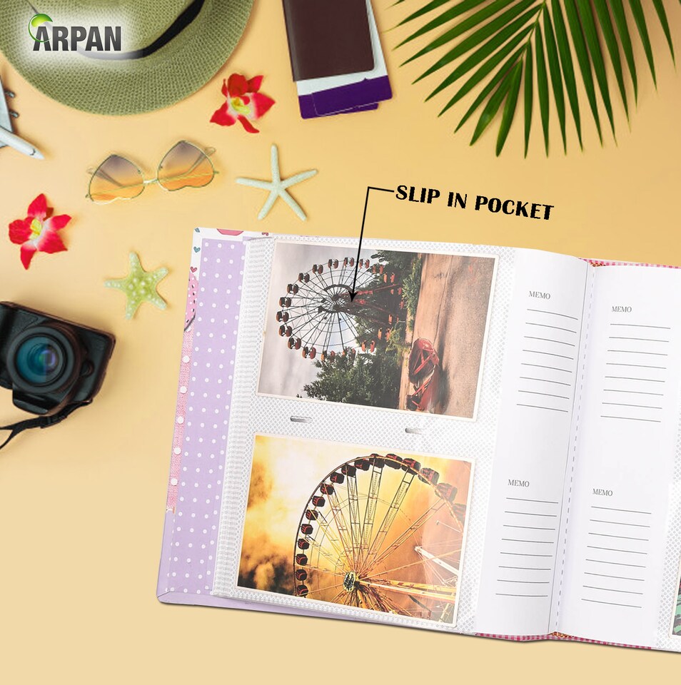 image 1 of ARPAN Baby Photo Album 6x4 for 200 Photos, Pink Baby Girl Memo Slip-In Album with Writing Space, Index Page & CD/DVD Pocket, First Year Memory Book & Milestone Keepsake