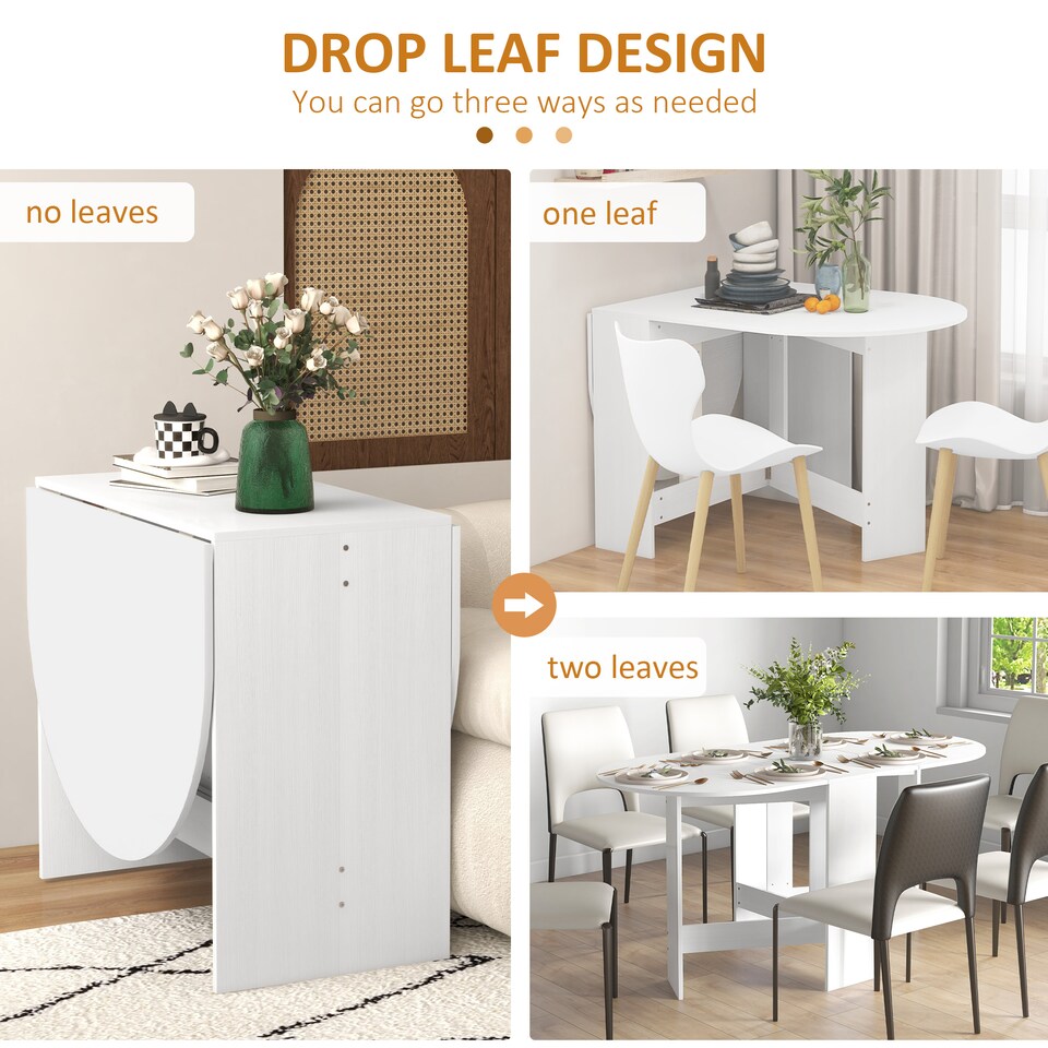 image 1 of HOMCOM Folding Dining Table, Drop Leaf Table for Small Spaces, Oval Tabletop for Dining Room, Ash Wood-Effect