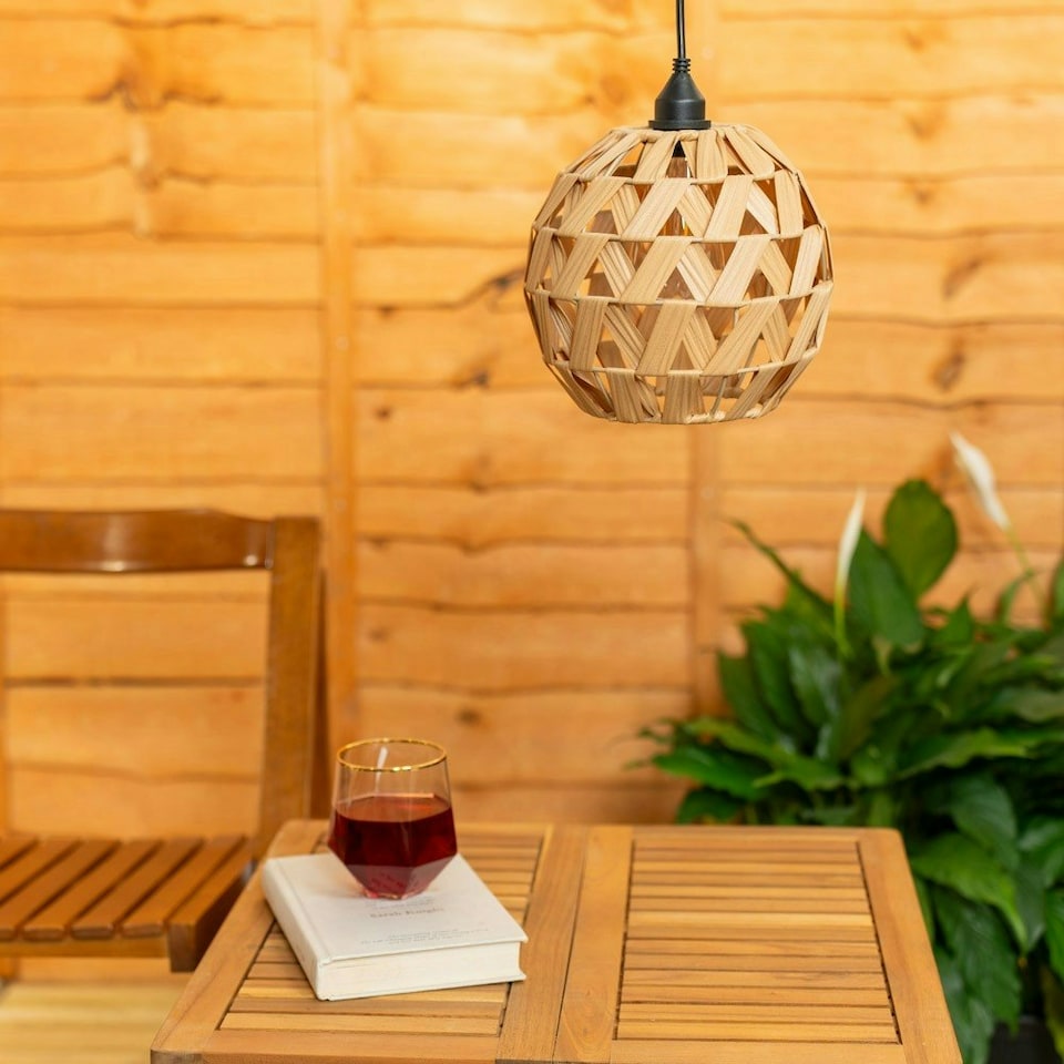 image 1 of ValueLights Battery Operated Outdoor Natural Rattan Ball Hanging Pendant Garden Light