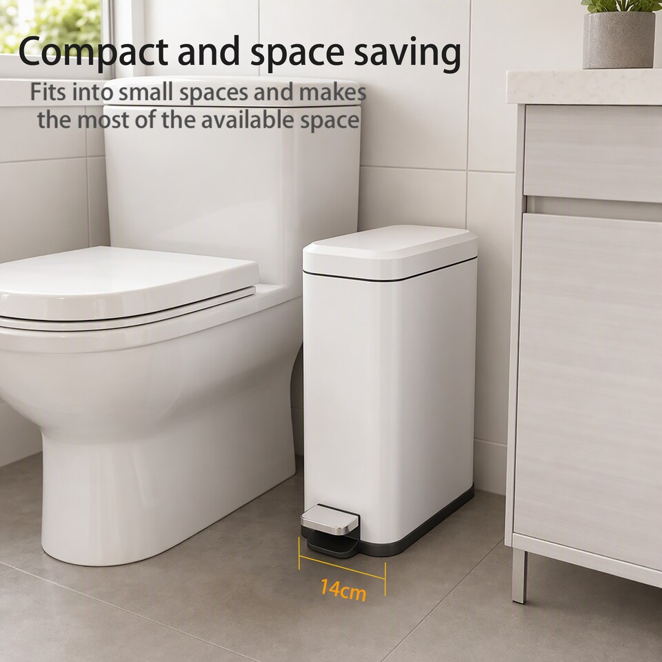 image 1 of HOMCOM 5L Steel Waste Trash Can Pedal Rubbish Garbage Storage Bucket White