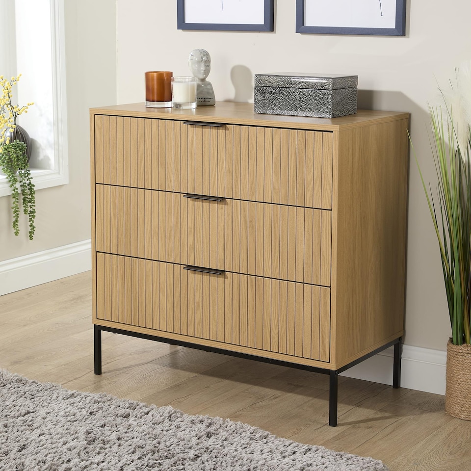 image 1 of Wisbech Wide Chest of 3 Drawers Wooden Bedroom Clothing Storage Unit