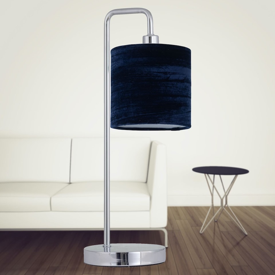 image 1 of Set of 2 Navy Blue Crushed Velvet 15.5cm Table Lamp Shades | Blue | Small | 2
