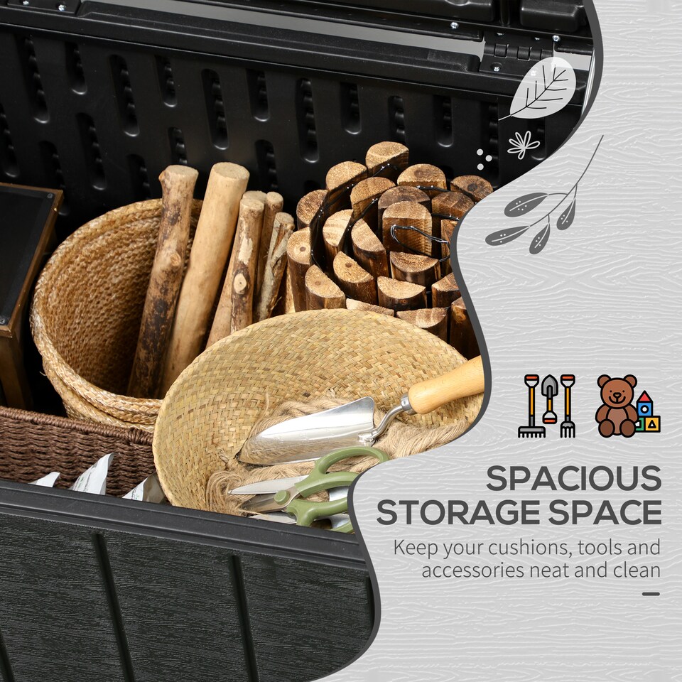 image 1 of Outsunny 336 Litre Garden Storage Box, Waterresistant Heavy Duty Double Wall Plastic Container, Extra Large Outdoor Garden Furniture Organizer, Deck Cushion Chest with Wheels and Handles, Black