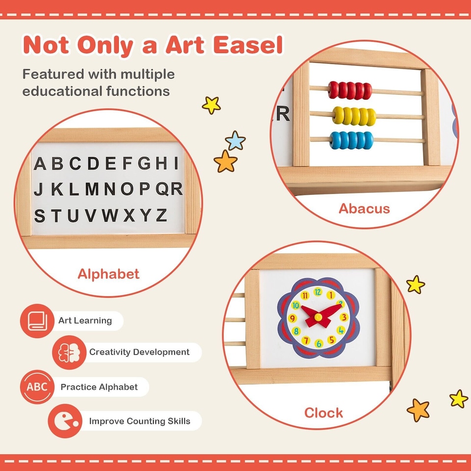 image 1 of COSTWAY 3-in-1 Freestanding Kids Art Easel Drawing Board
