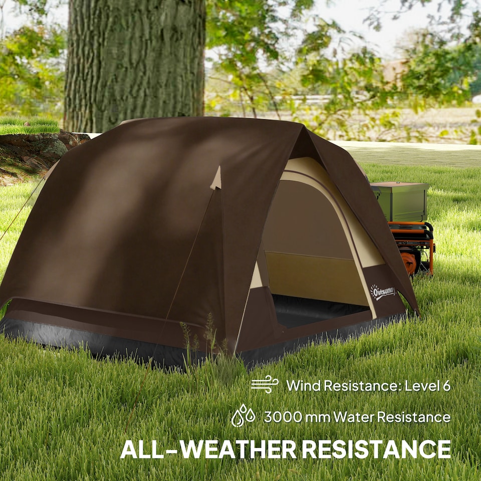 image 1 of Outsunny 3-4 Person Camping Tent, Easy Set Up, Waterproof Dome Tent, Brown