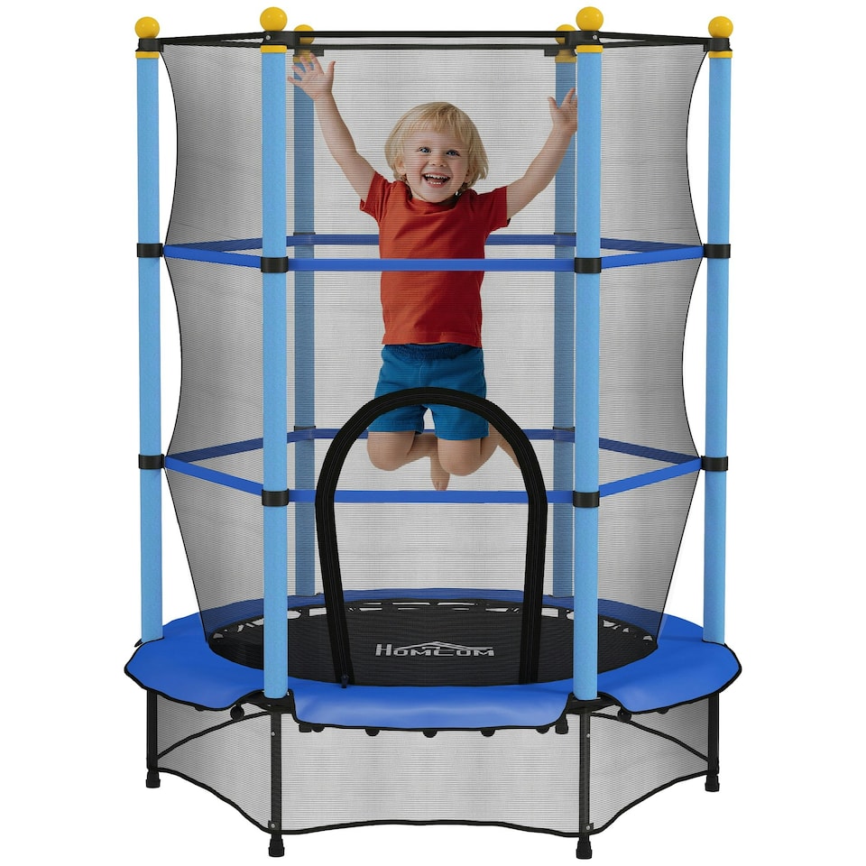 image 1 of HOMCOM 4.6FT Kids Trampoline with Safety Enclosure for Ages 3-10 Years Blue