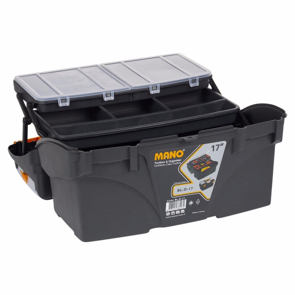 17 Cantalever Large Plastic Tool Box Lockable Storage - Tesco