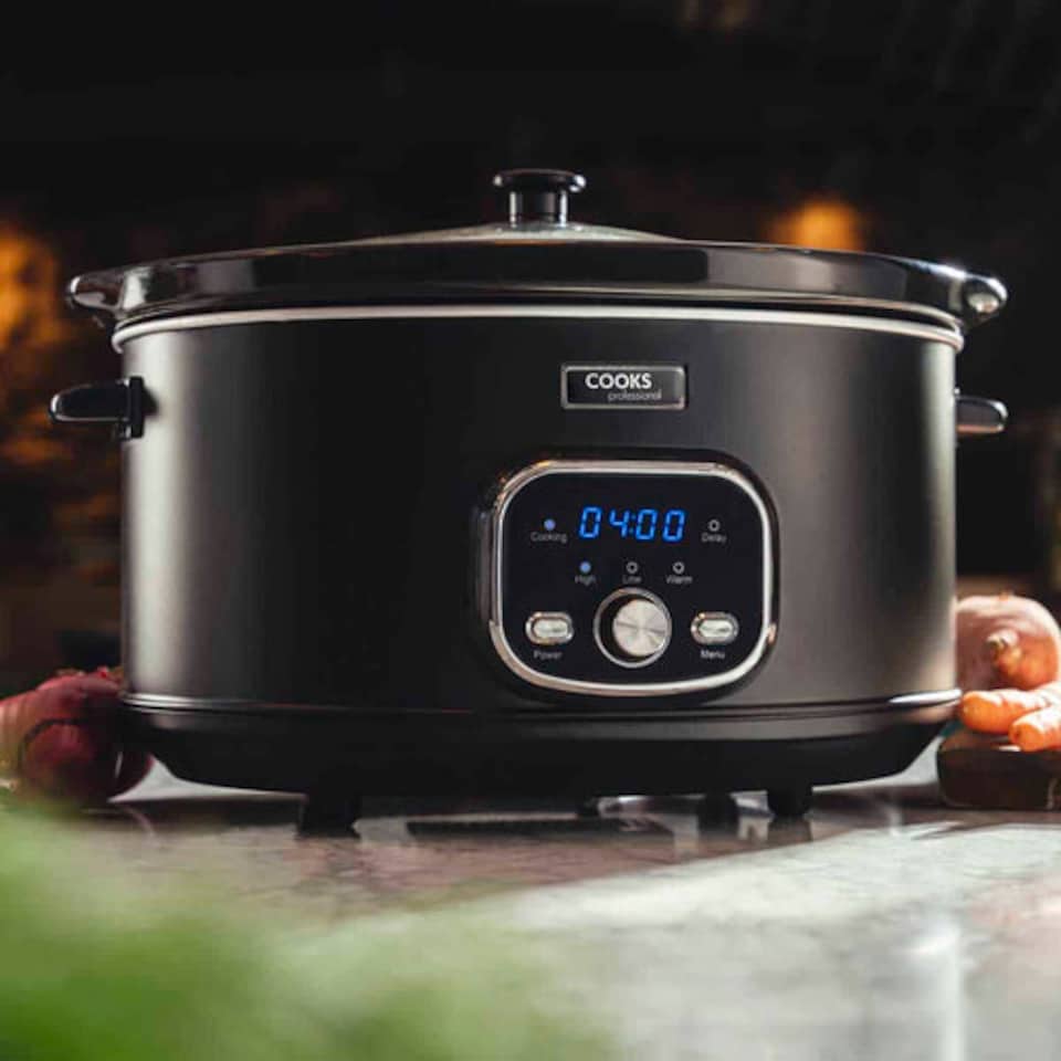 image 1 of Cooks Professional Digital Slow Cooker 6.5L with Dishwasher Safe Bowl, 2 Heat Settings, Keep Warm & Delay Functions | Black | Black