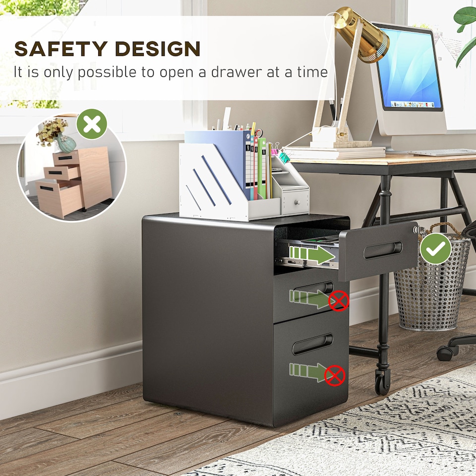 image 1 of Vinsetto Lockable File Cabinet with 3 Drawers, Vertical Office Drawer for A4, Letter, Legal Size, Anti-tilt Design, Pre-Assembled Body, Black