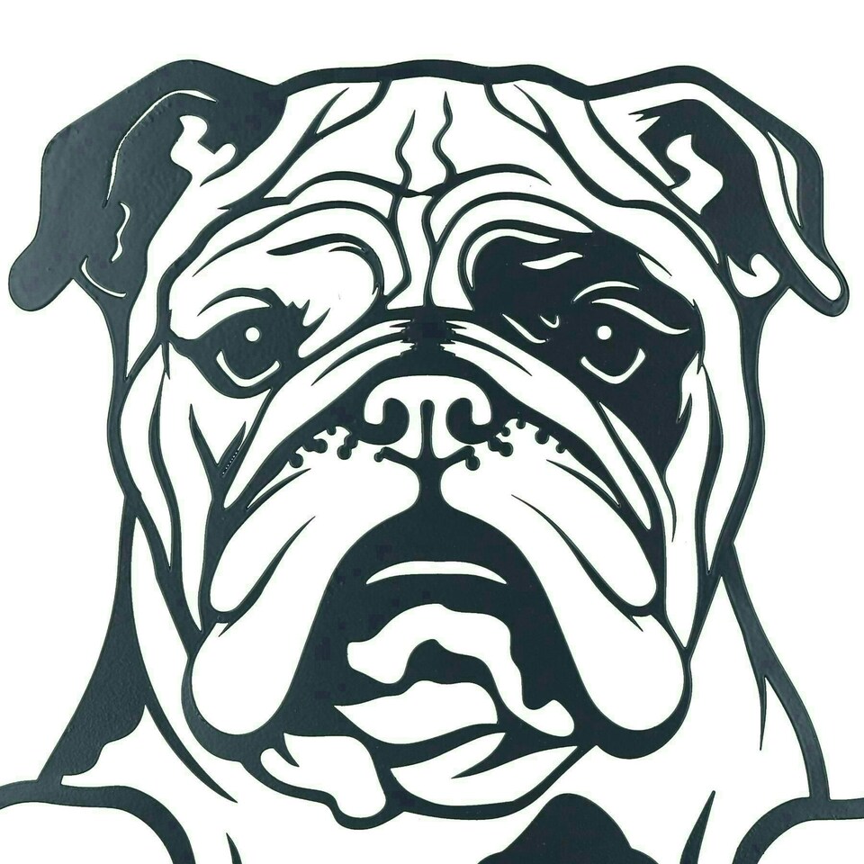 image 1 of Black Metal Peeking Bulldog Silhouette with Fixing Plate Garden Ornament Gift