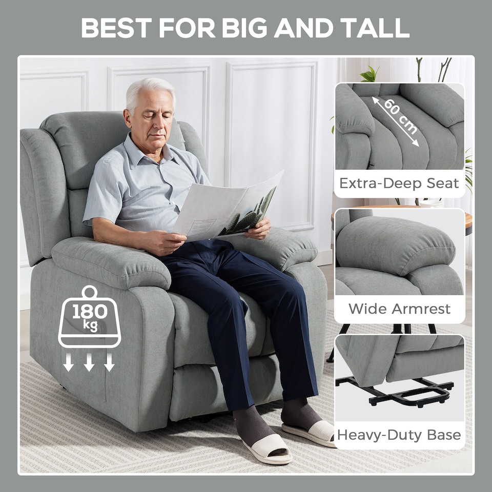 image 1 of HOMCOM Power Lift Recliner Chair with Massage, Linen Overstuffed Lift Chair for Elderly, Electric Recliner Armchair with Footrest, Remote Control and Side Pocket, for Living Room, Light Grey | Grey | Light Grey
