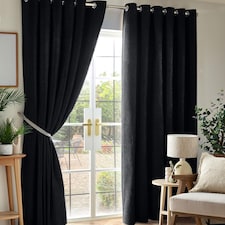 Chenille Blackout Ring Top Eyelet Curtains 117cm x 183cm Black | Black | Black | 1
