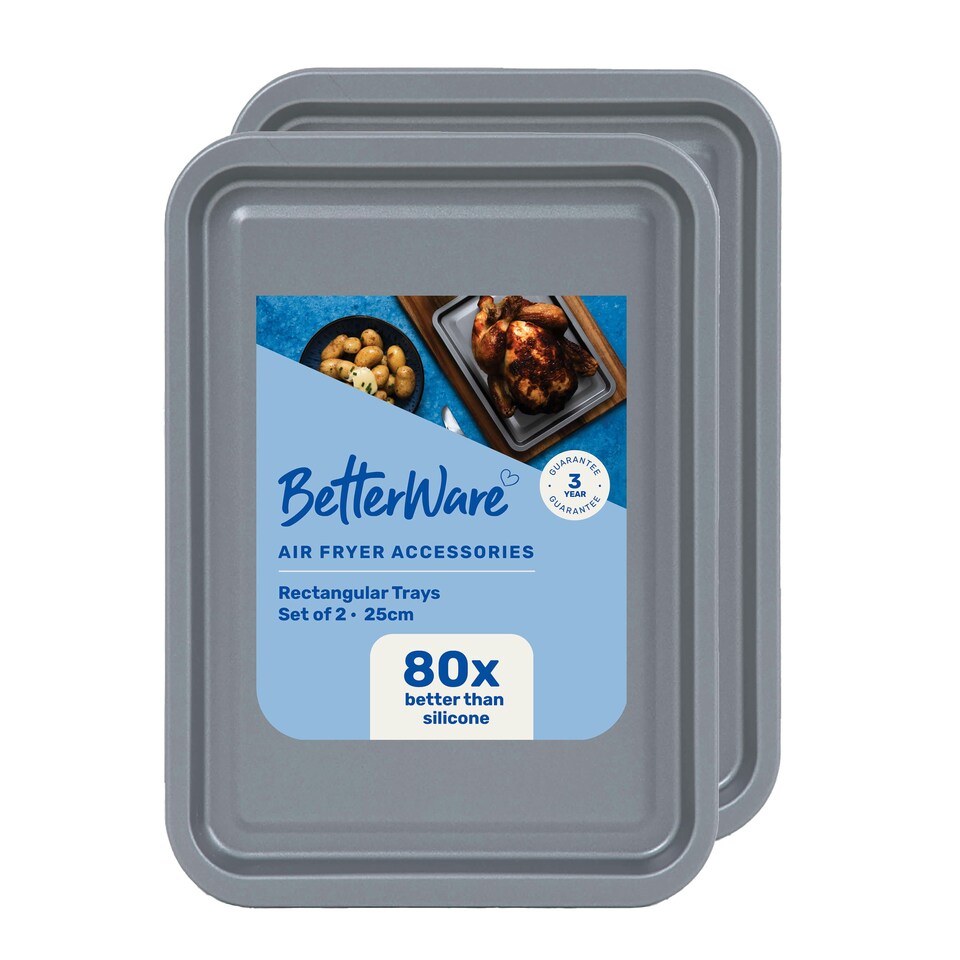 image 1 of BetterWare Air Fryer Accessories Set of 2 x 25cm Rectangular Trays