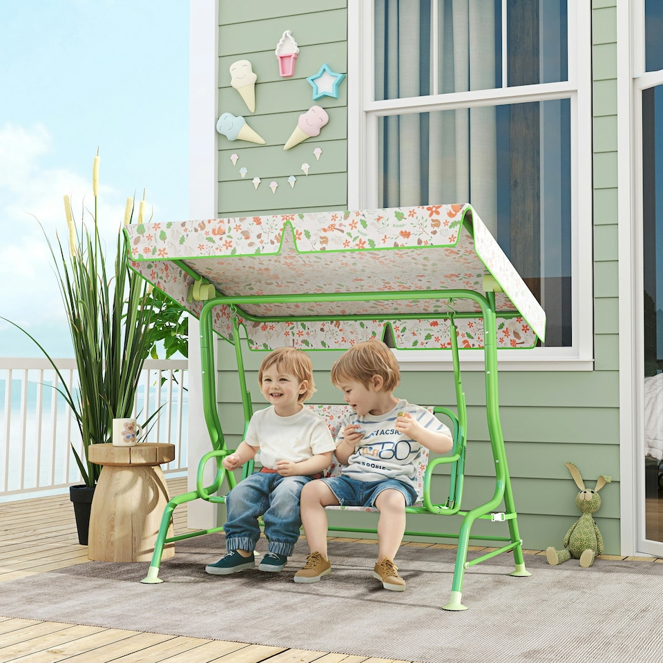 image 1 of AIYAPLAY Kids Garden Swing Chair, Swing Seat with Adjustable Canopy, Pink