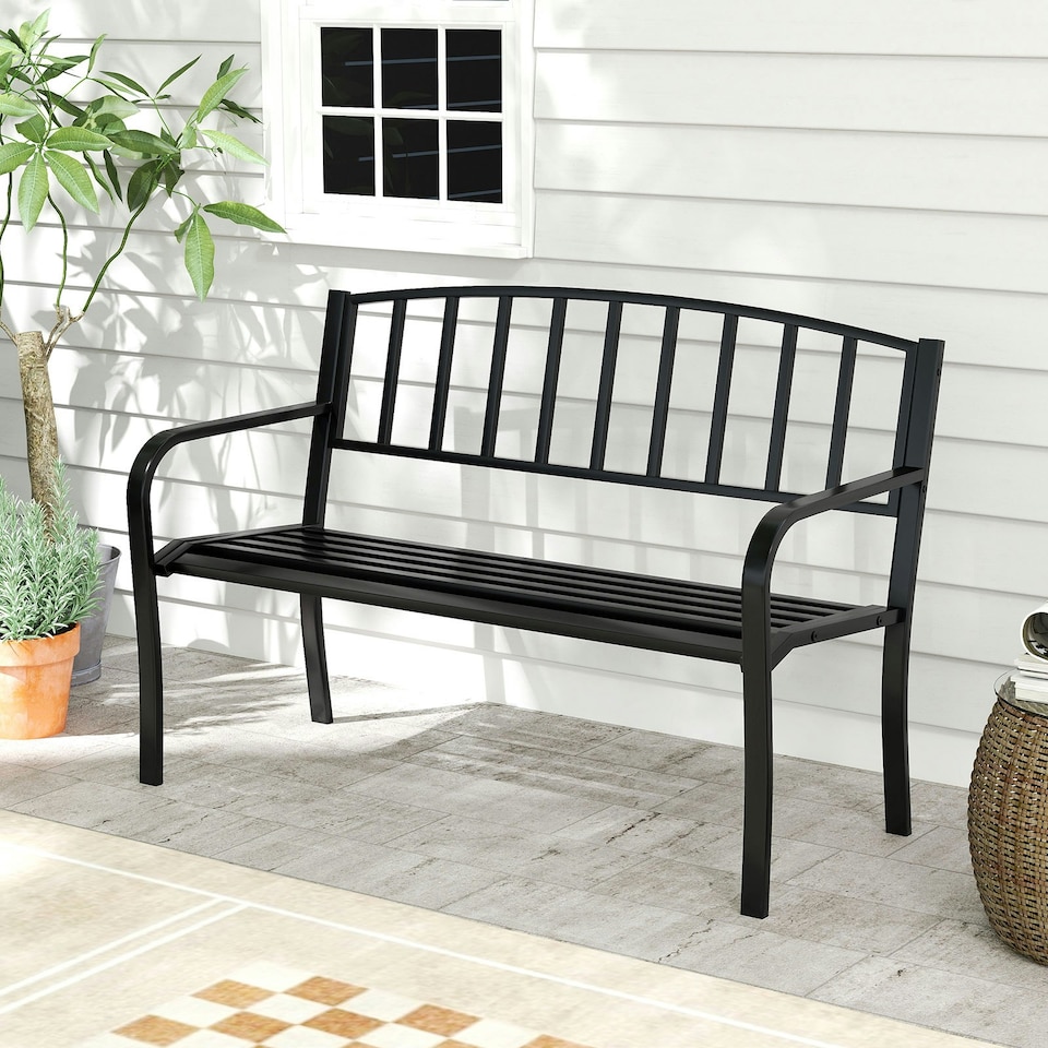 image 1 of COSTWAY Outdoor Bench 127cm Garden Loveseat with Backrest Black