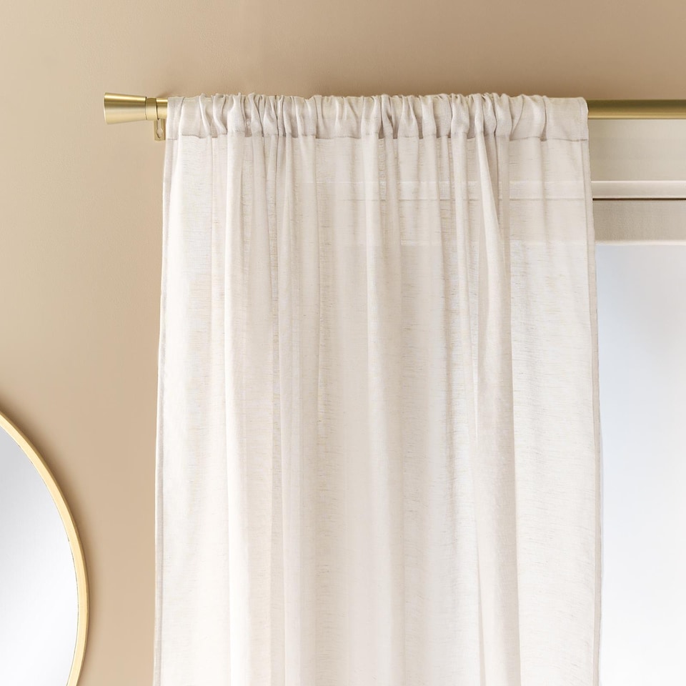 image 1 of OHS Linen Look Voile Curtains 2 Panels Net Rod Slot Top Pair | White | Ivory