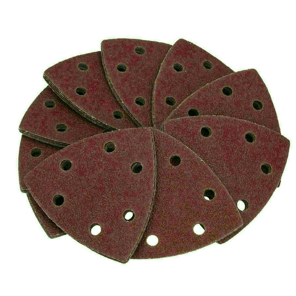 image 1 of 90mm Triangular Sanding Abrasive Discs Pads Hook Loop Backing Mixed Grit 50pk