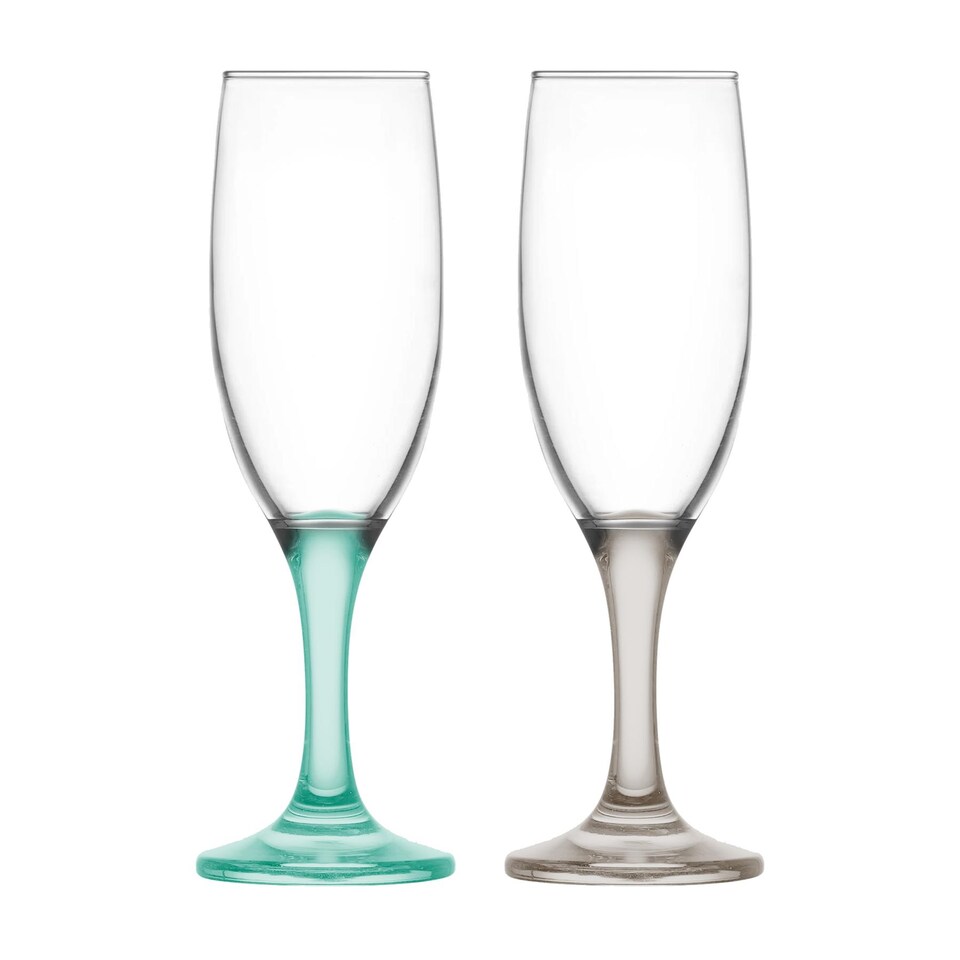 image 1 of LAV Misket Glass Champagne Flutes - 190ml - Coloured Stem - Pack of 12