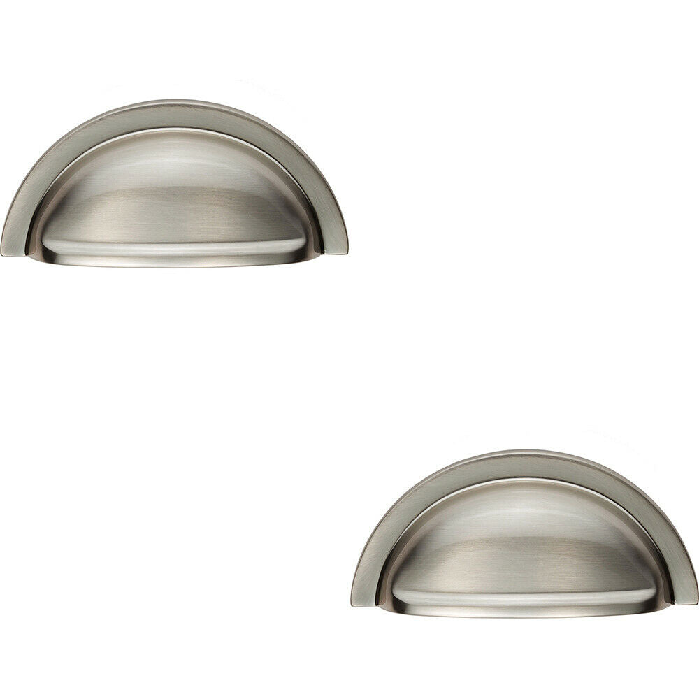 Loops 2x Cabinet Cup Pull Handle 91 x 45mm 76mm Fixing Centres Satin Nickel in Metallics