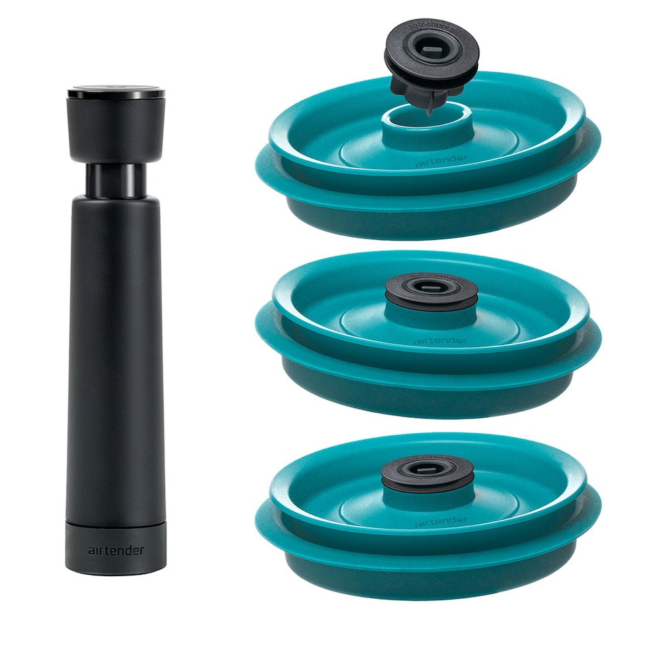 image 1 of Airtender Set of 3 Clip Top Jar Vacuum Lids with Pump