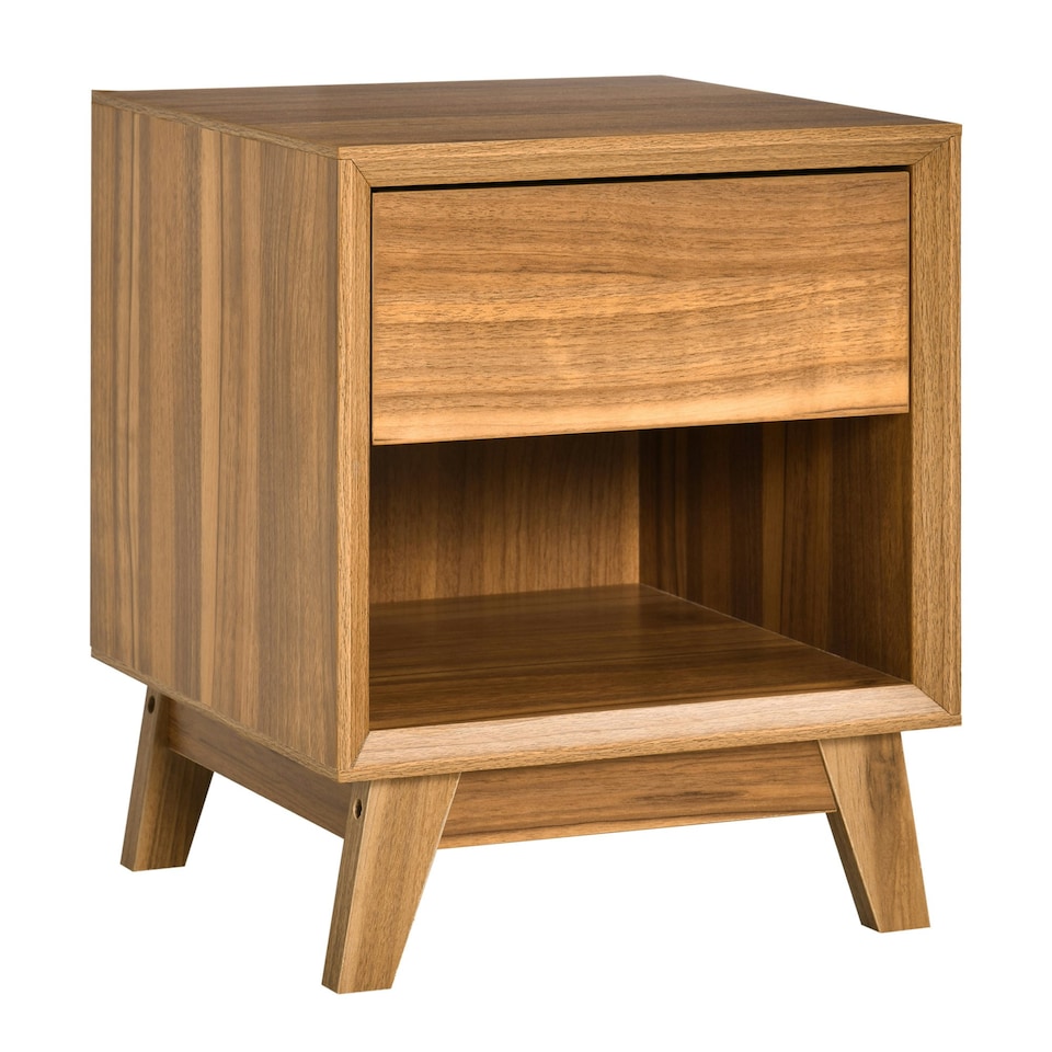 image 1 of HOMCOM Bedside Table Storage Organizer Side Table with Drawer and Shelf Bedroom