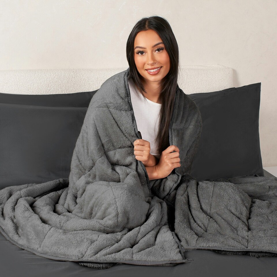 image 1 of OHS Teddy Fleece Weighted Blanket 8kg, 150x200cm - Charcoal