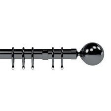 28mm Nikola Polished Graphite Ball End Metal Curtain Pole Set 125cm | Grey | Grey