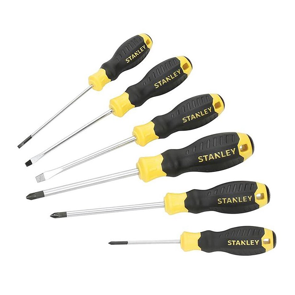 Stanley Cushion Grip Screwdriver Set (Pack of 6) | Grey | Steel/Black/Yellow | One Size | 1