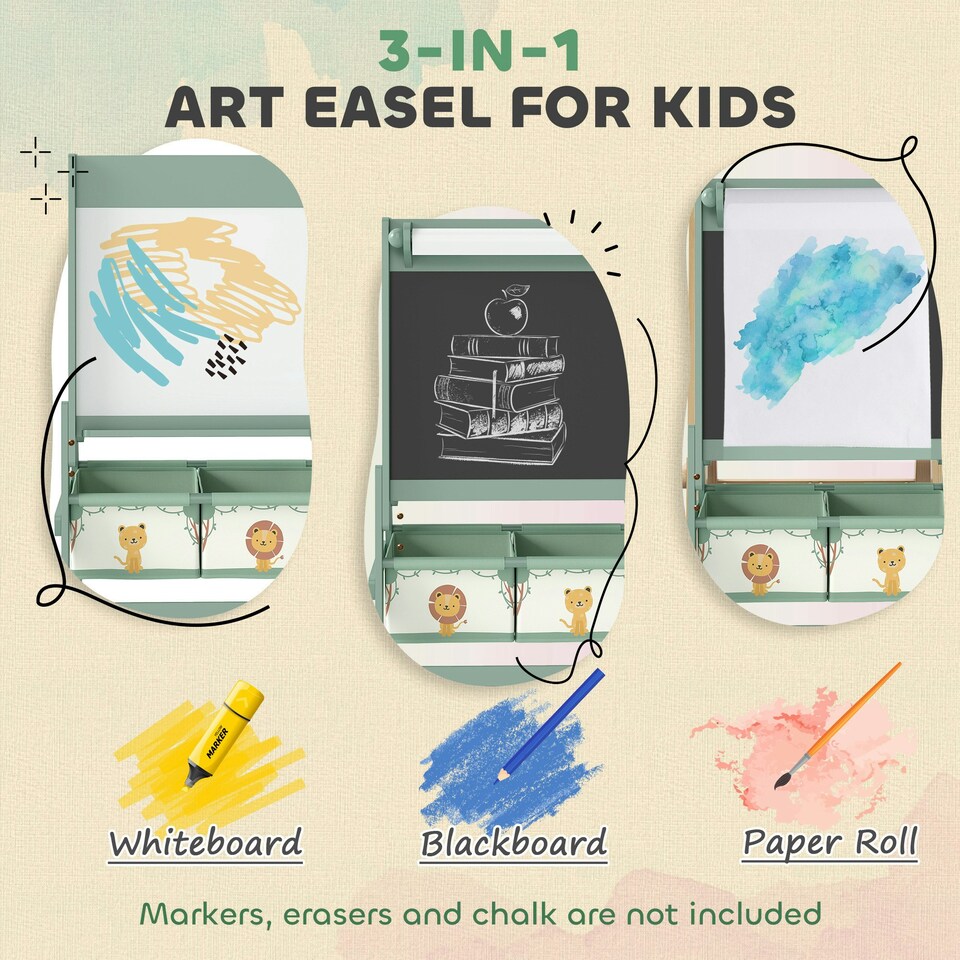 image 1 of AIYAPLAY 3-in-1 Kids Easel, Double-Sided Art Easel with Paper Roll | Green