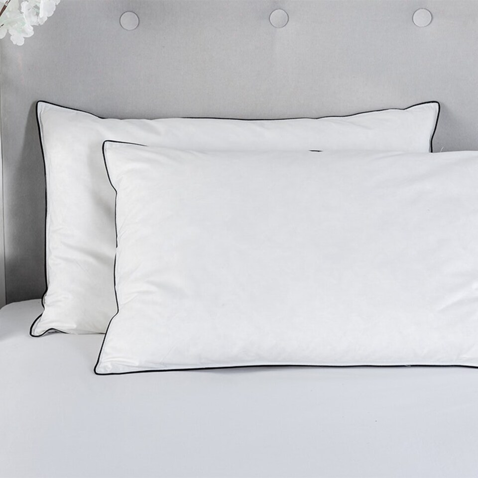 image 1 of Duck Feather Pillow Pair 100% Cotton Soft Cover Luxury Sleep White