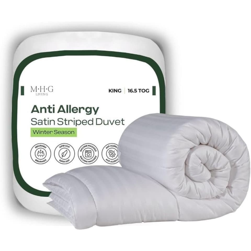 image 1 of MHG Living 16.5 Tog Winter Striped Duvet|Anti-Allergy Hypoallergenic Hollowfibre Quilt-King