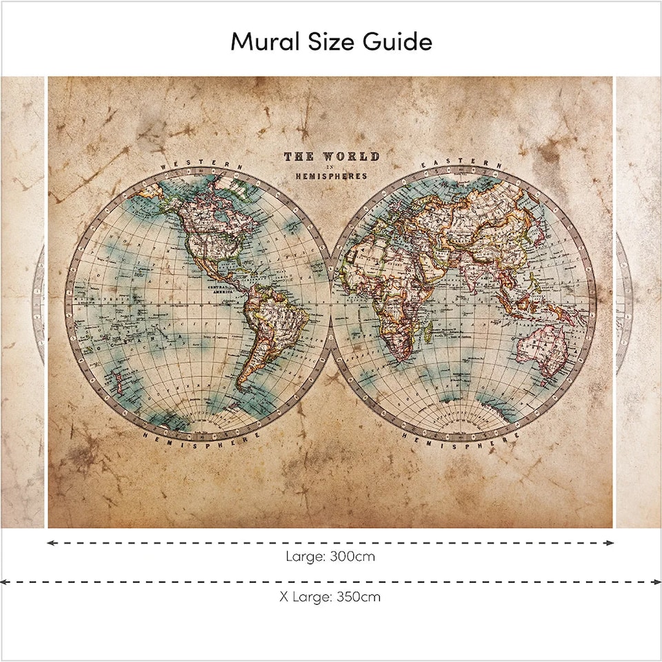 image 1 of Hemisphere Map Full Wall Mural in Earthy Tones | Cream | Earthy Tones | Extra Large (350cm x 240cm)