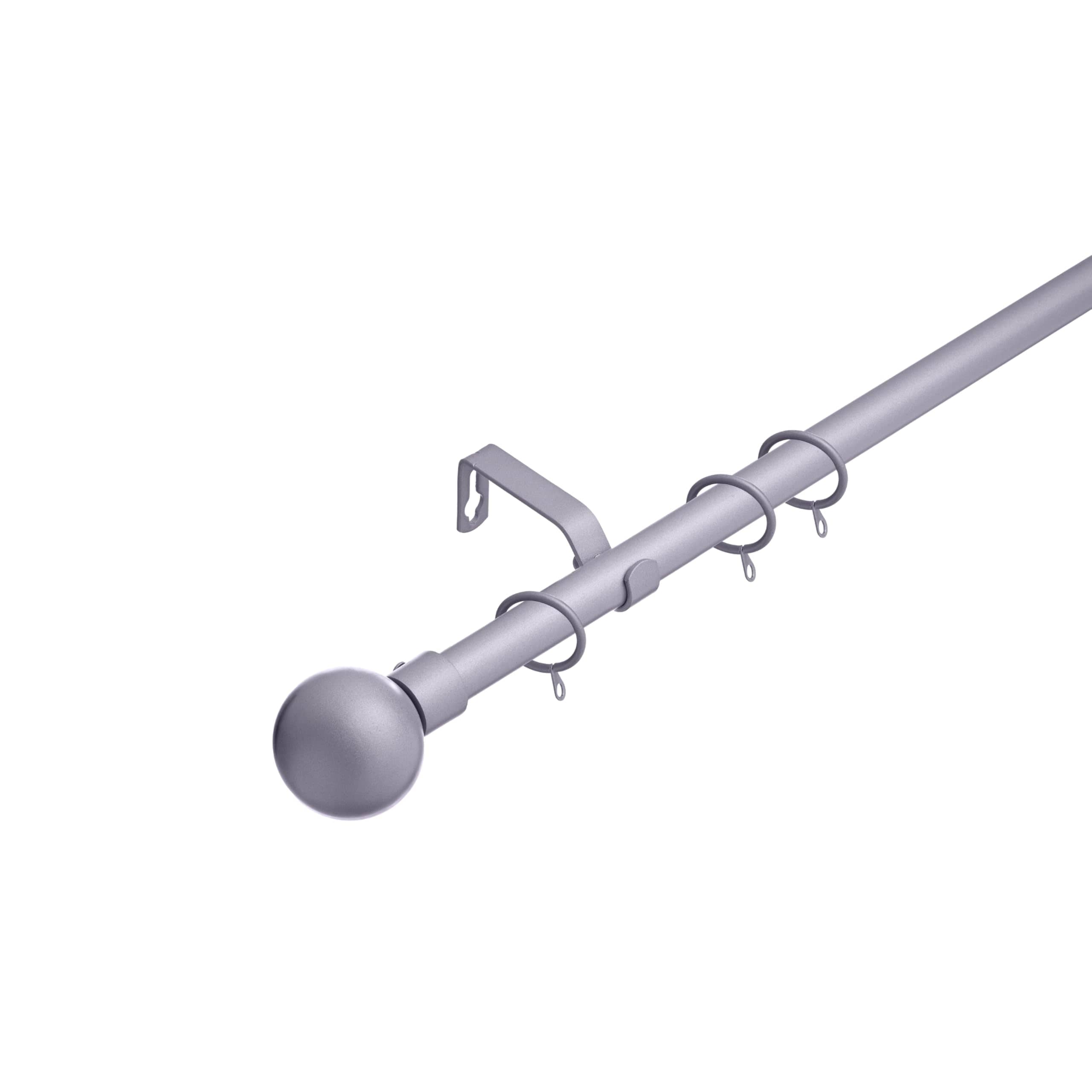 Lister Cartwright 19 mm Extendable Curtain Pole, 70-120 cm, Matt Silver Metal Rod with Ball Finials