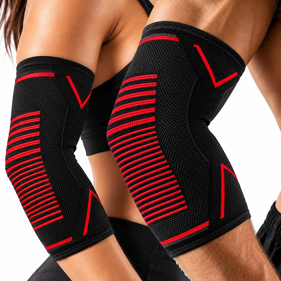 image 1 of aZengear Elbow Support Brace (Pair) for Men, Women, Golfers Elbow Compression Sleeves - Tendonitis, Arthritis, Weightlifting (M)
