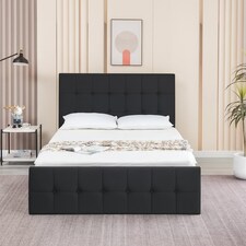 Ottoman Storage Bed black 4ft small double velvet cushioned bedroom