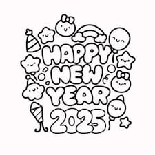 Happy New Year 2025 Cute A4 Colouring Sheet