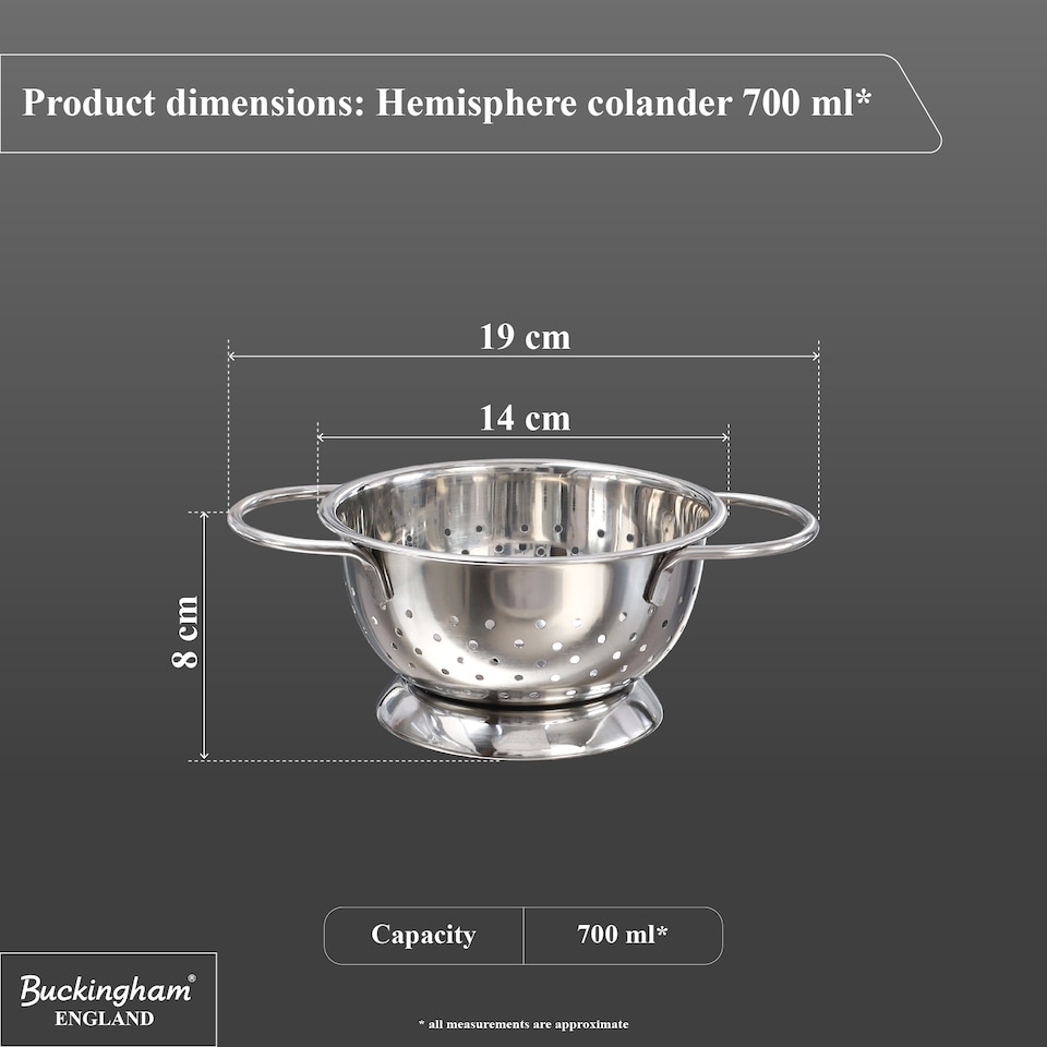 image 1 of Buckingham Hemisphere Colander/Strainer Stainless Steel 0.7 L / 14 cm.